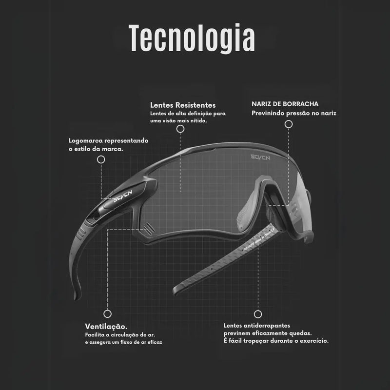 Óculos de Sol Esportivos com Lentes Fotocromáticas e Polarizadas + 2 Lentes de Brinde