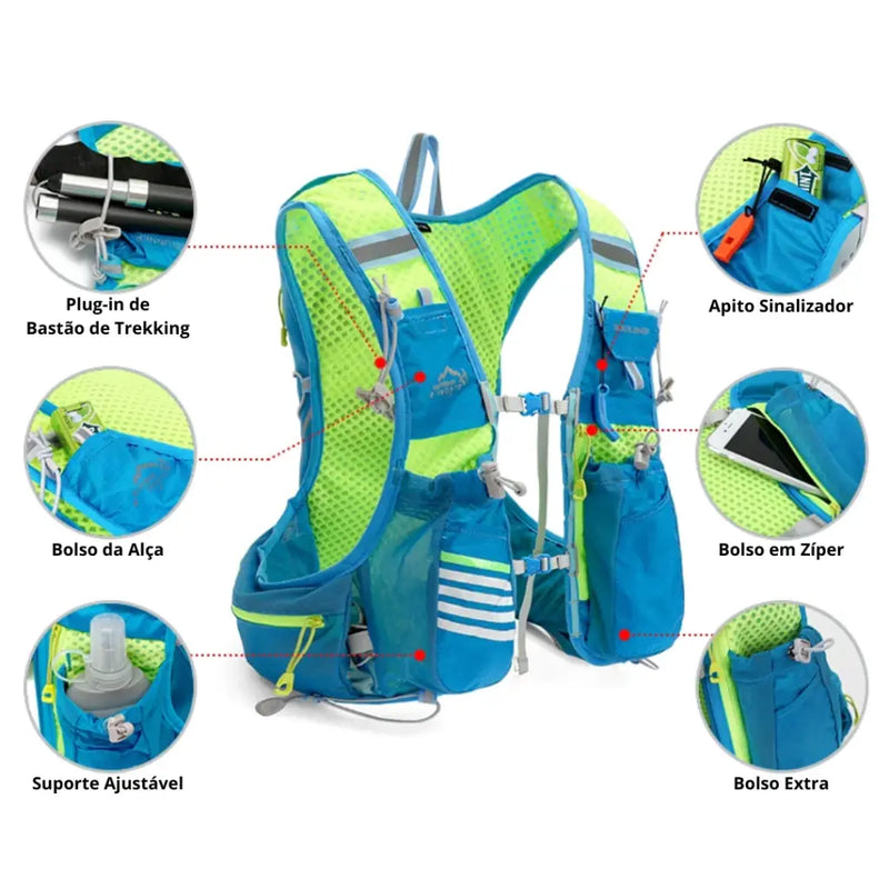 Mochila Colete de Hidratação Ultraleve para Corrida 8L, Ciclismo e TrailRunning