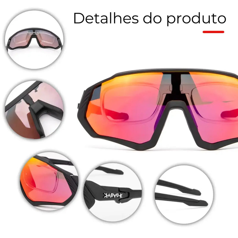 Óculos Esportivos Fotocromáticos com Proteção UV400 + 4 Lentes de Brinde